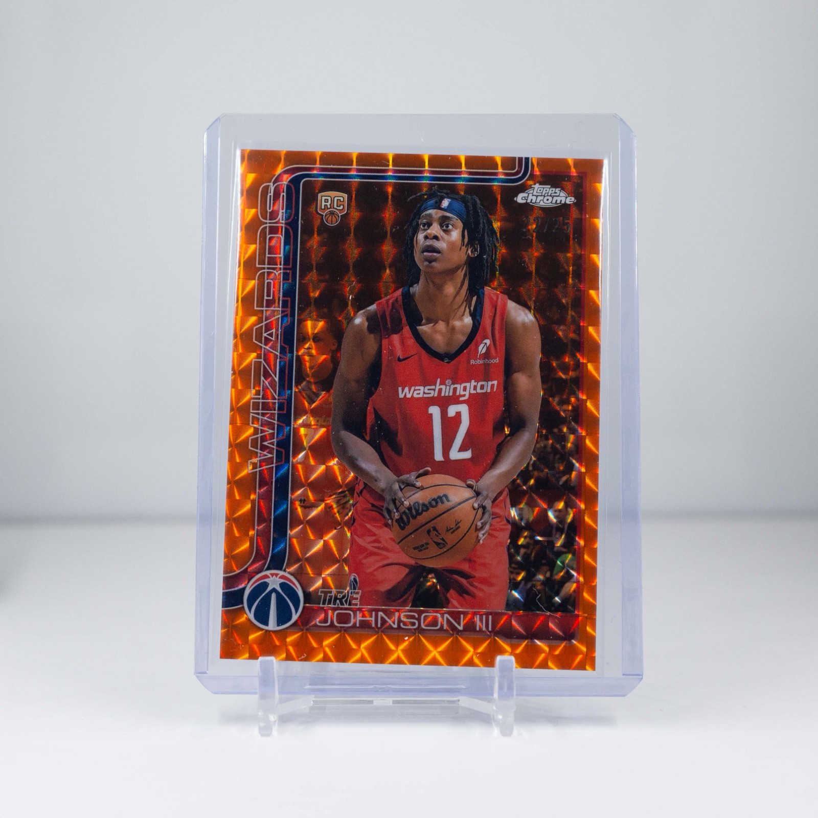 2025-26 Topps Chrome Tre Johnson ORANGE Geometric RC /25 | Orange Rookie #256