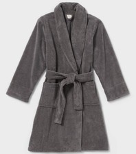Threshold Spa Plush Bath Robe size S/M Gray - New Without Tags Smoke Free Home