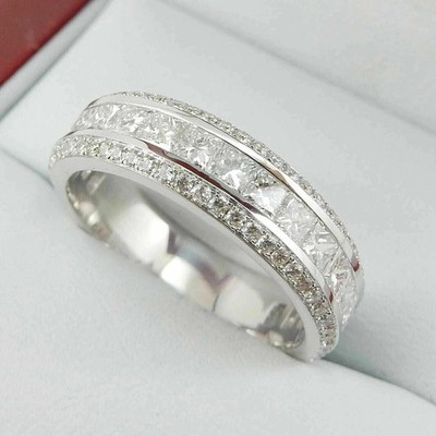 Natural Diamond 4.30Ct Round Cut 14K White Gold Solid Marriage Band Ring Sz7 8