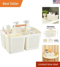 Elegant Beige Portable Shower Caddy Basket with 3 Compartments for Easy Storage