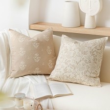 SageSelvas Cream Farmhouse Floral Throw Pillow Covers 20x20 Set of 2 Neutral