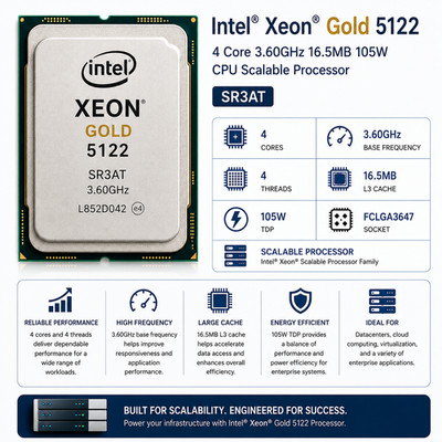 Intel Gold 5122 4Core 3,60 GHz 16,5 MB 105 W CPU skalierbarer Prozessor - SR3AT