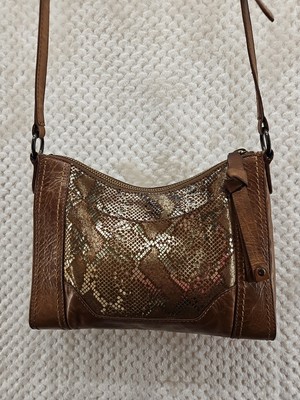 Frye Melissa Metalic Crossbody Bag Cognac Gold Saddle Boho Western  Pre-loved