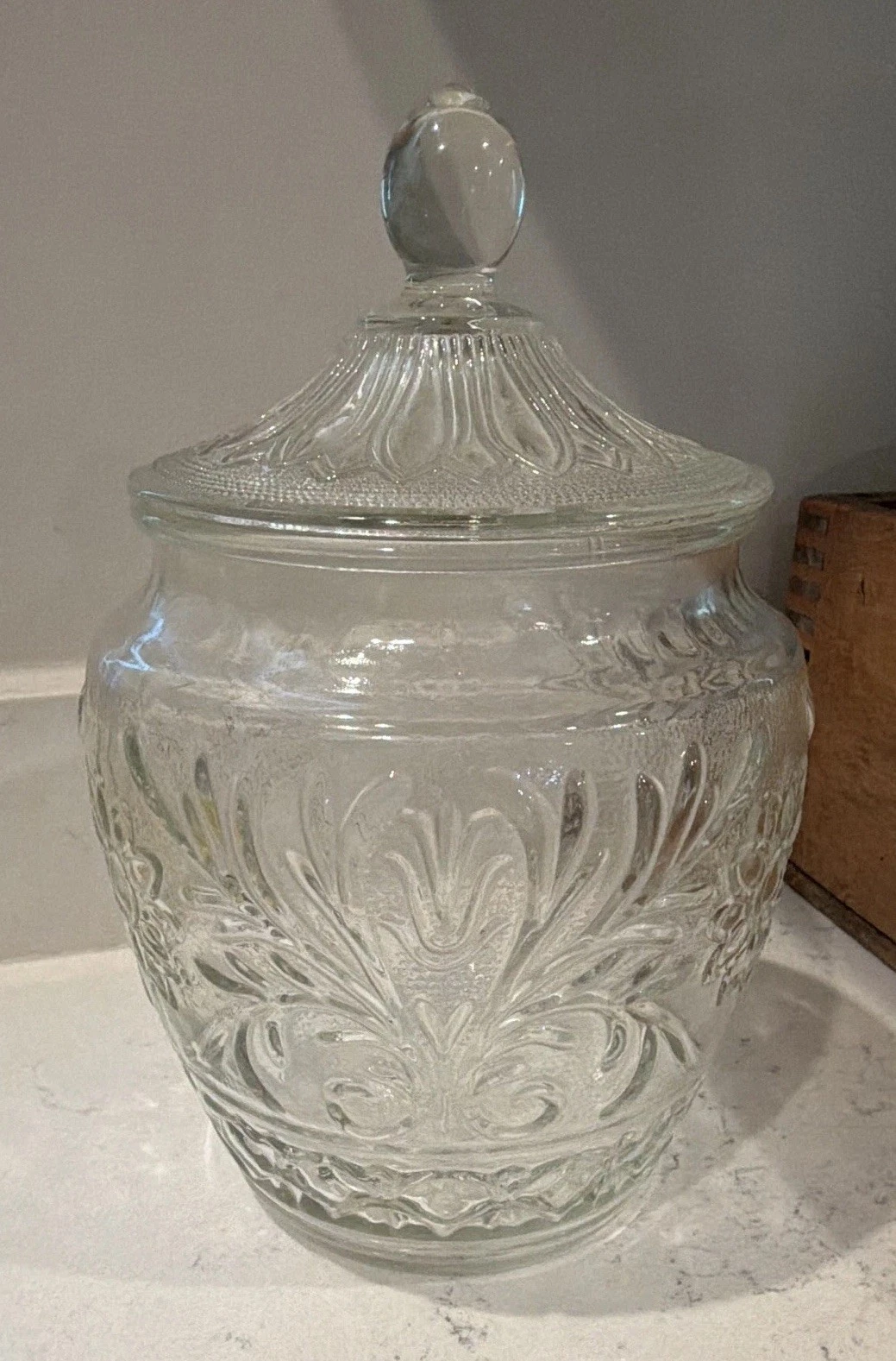 Vintage Anchor Hocking Cookie Jar with Lid Sandwich Pattern 2 Quart