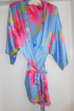 Victoria's Secret Blue Multi Floral Satin Tie Waist Robe Y2K Vintage One Size