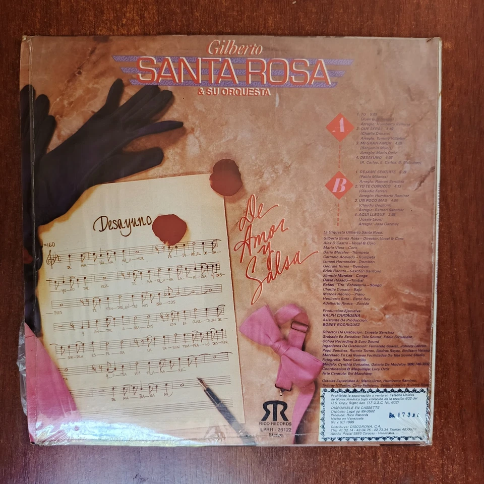 Gilberto Santa Rosa Y Su Orquesta ‎– De Amor Y Salsa [1989] Vinyl LP Salsa RR - Image 2 of 4