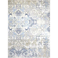 HOME DYNAMIX Melrose Audrey Moroccan  Damask Area Rug, Ivory/Blue, 7'10"x10'2"