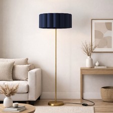 CGC Lena Brushed Gold Straight Floor Lamp with Large Scalloped Lampshade