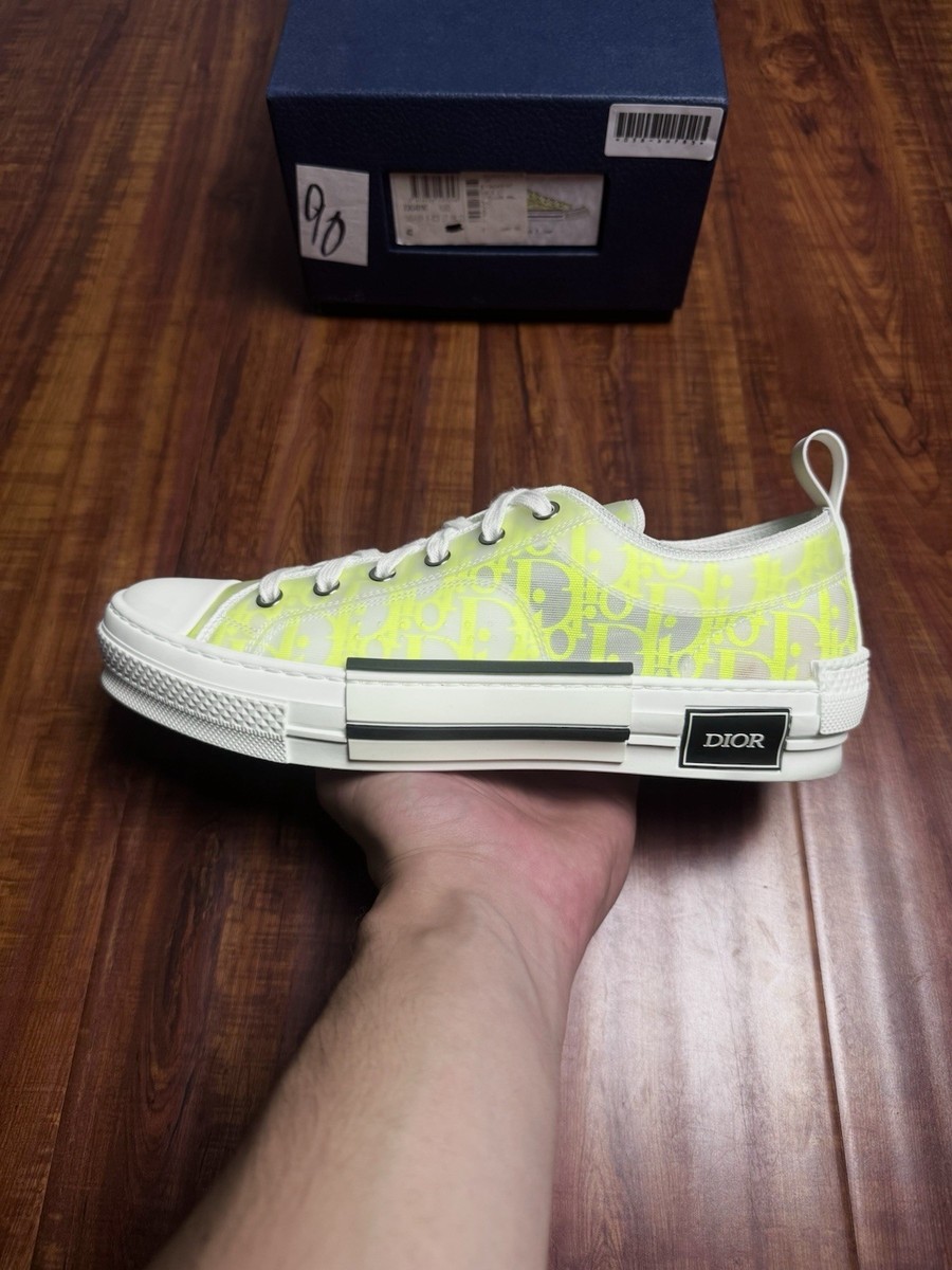 Dior B23 Low Oblique Yellow Neon Monogram Sneakers Size 42D 9US
