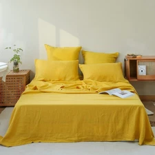 Simple&Opulence 100% Linen Sheet Set 3pcs Basic Style, Deep Pocket, Natural F...