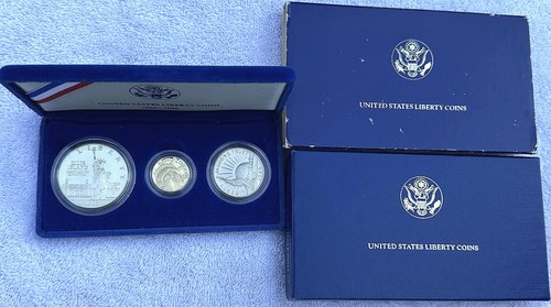 1886-1986 United States Liberty 3 Coin Proof Set $5 Gold, Silver, & Copper, COA - Picture 4 of 10