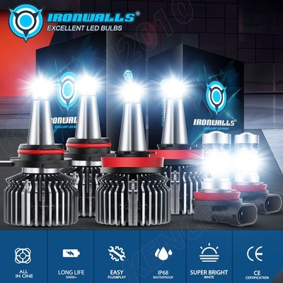 8-sides H11+H11+9005 LED Combo Headlight Kit High/Low Beam/Fog Light Bulb White