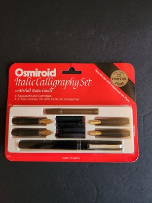 Vintage Osmiroid Italic Calligraphy Pen Set Gold Plated Stainless Steel Hub