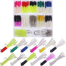 Crappie Jigs Kit with Tube Baits, 120Pcs Soft Plastic Crappie Lures (12 Colors)