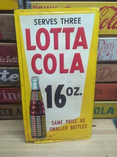 Vintage 1959 Lotta Cola Embossed Tin Sign, 11.75" x 21.5"