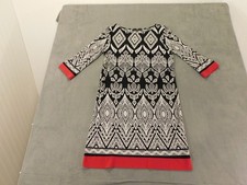 Tiana B. Dress Women Size 10 Black/White/Red Trim USA Made Graphic Patter 254