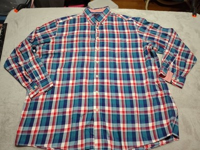 Casa Moda Shirt Men XXL Red/Blue Plaid Work Office Classic Dad Long Sleeve 