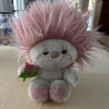 Vintage 1980s Dakin Nature Babies Frou Frou 9" Plush Pink Fuzzy Hair Flower 1984