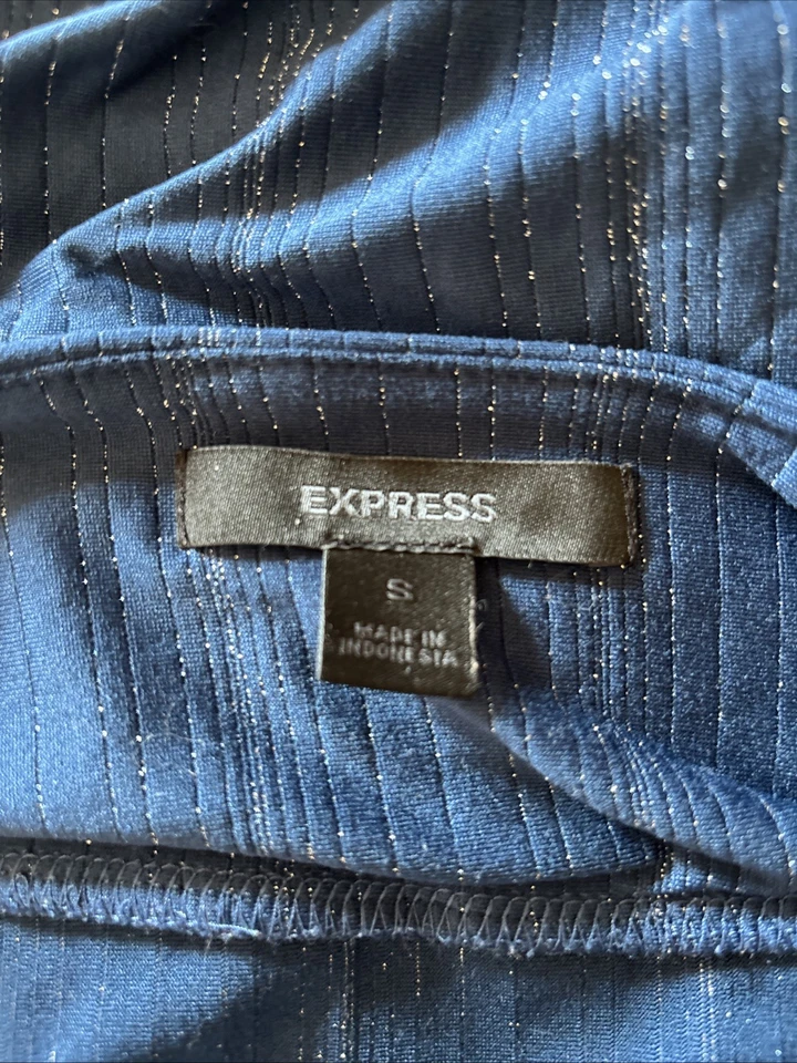 Blusa Express Vintage Sem Alças Listra Azul Metálica Y2K Festival Ano Novo - Imagem 3 de 4