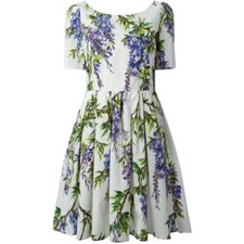 🆓US🛃 SS2015 Dolce&Gabbana wisteria Floral printed cotton white Dress IT 40