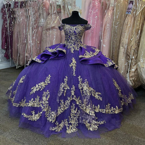 Purple Princess Quinceanera Dresses Vestidos De 15 Años Ball Gowns For 16 Years - Afbeelding 1 van 9
