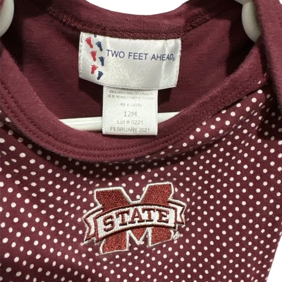 Tutú Two Feet Ahead Mississippi State de una pieza talla 12 M 100 % algodón a lunares Foto 2 de 4