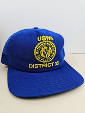 Vintage USA MADE Union Steel Workers USWA Puffy Print Trucker Hat Snapback Cap