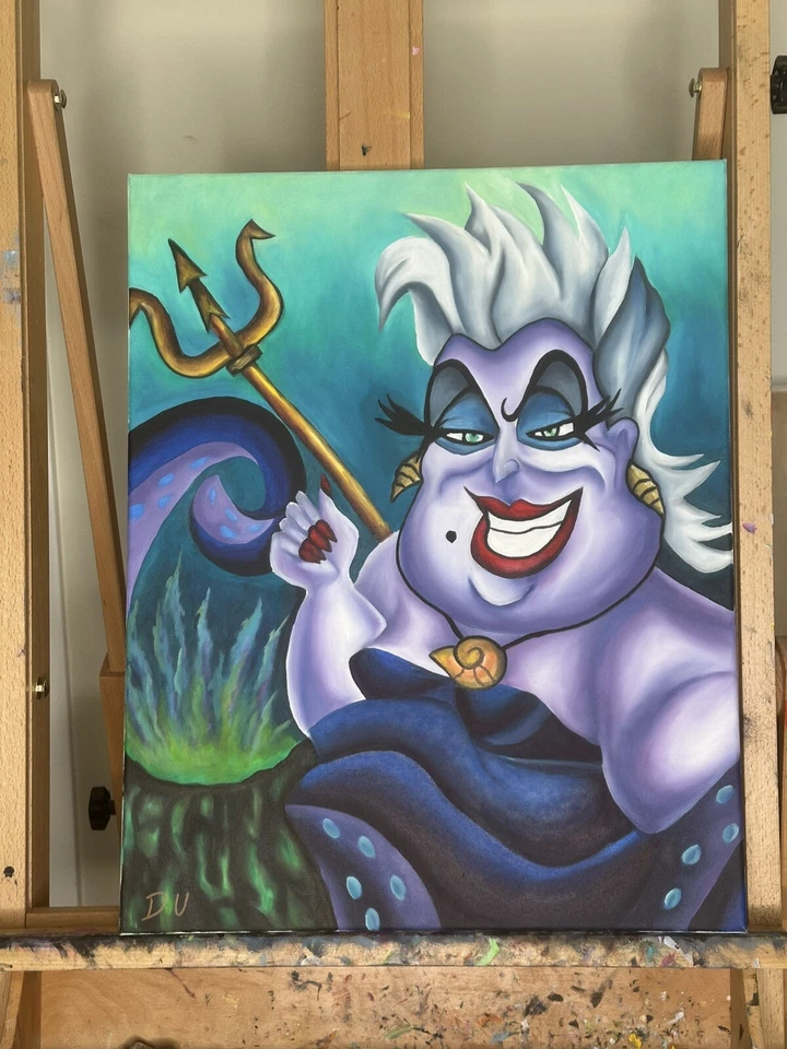 Arte Disney Úrsula La Sirenita Pintura al Óleo sobre Lienzo Original 16 por 20 Foto 2 de 4
