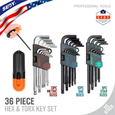Hex Key Allen Wrench Set Long Arm Ball End SAE Metric Star Toos 36PC Torque Gift