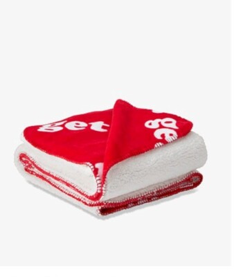 NEW Victoria Secret PINK Let's Get Cozy RED Sherpa two sided Blanket 60x50