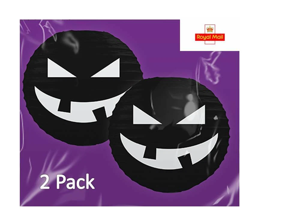 Paquete de 2 linternas de papel calabaza negras o naranjas decoración de fiesta de Halloween aterradoras Foto 2 de 4