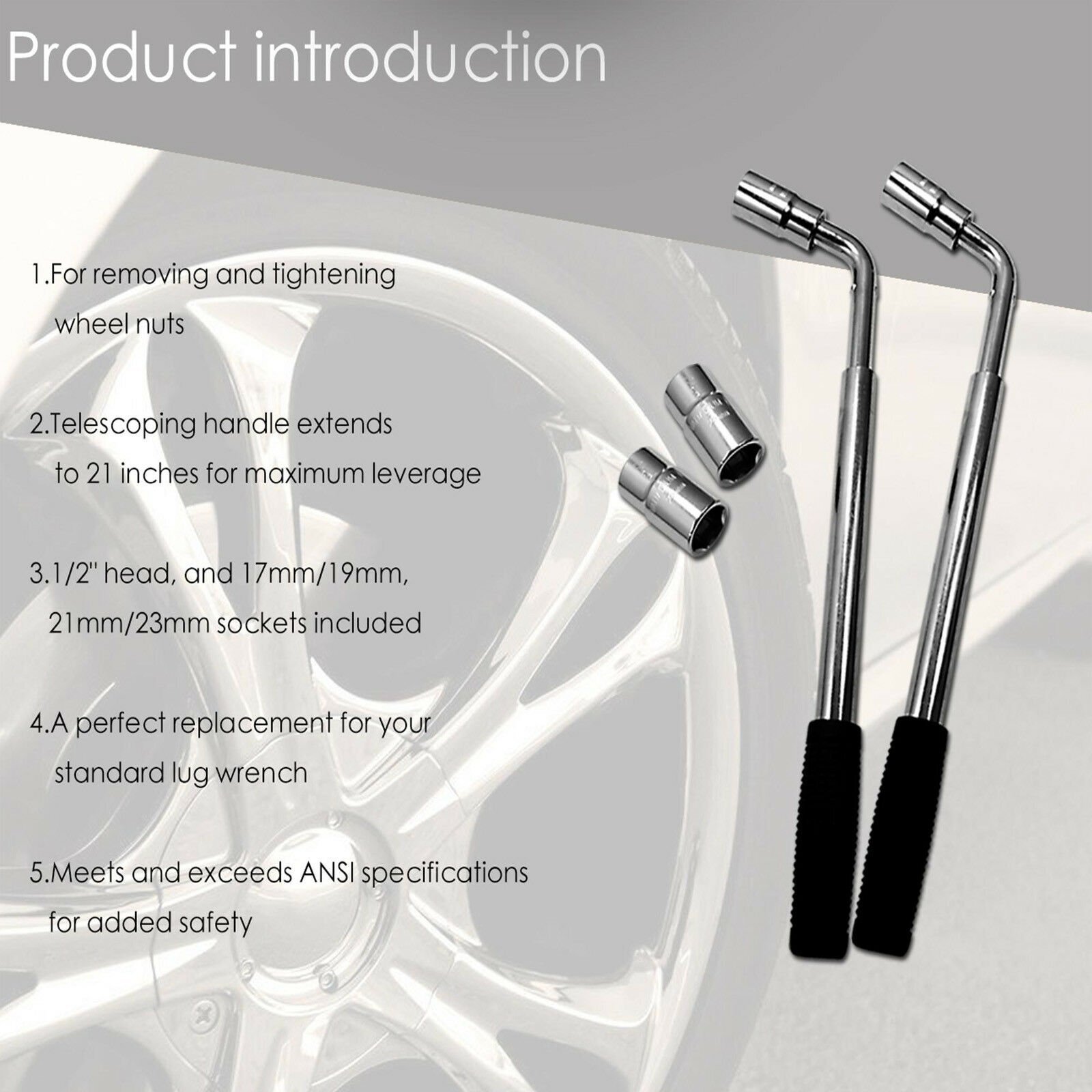 Wheel Lug Wrench Standard Sockets Telescoping Extendable Car Tire Nut