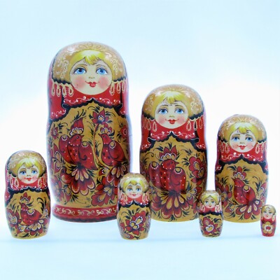 5 Poupées Russes Gigognes Matriochka Peintes à La Main - H 18,5 Cm - Thème Hiver Russe
