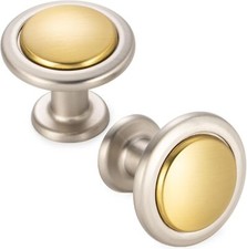 Gold and Nickel Cabinet Knobs 10-Pack Round Cabinet Pulls Kitchen Handles Dia...