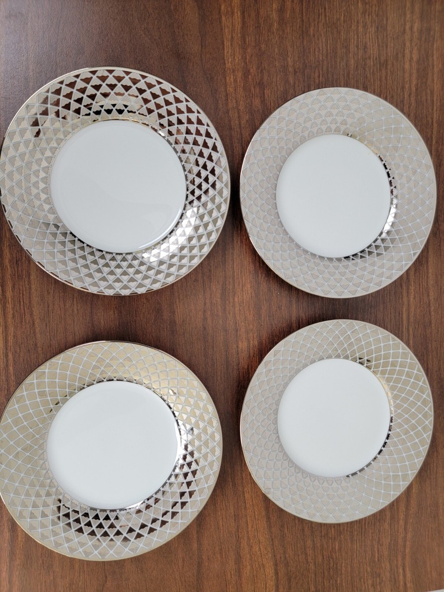 CIROA LUXE METALLIC SILVER EDGE Dessert PLATES 6