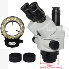 Cabezal de microscopio estéreo industrial trinocular focal 7-45X 0745 luz LED 144