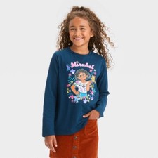 Girls' Disney Encanto Mirabel Long Sleeve Graphic T-Shirt Navy Blue XL