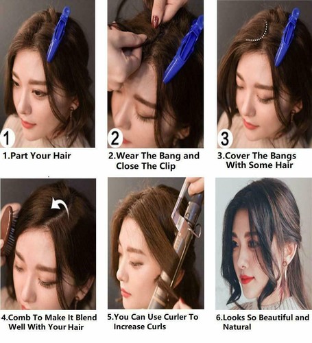 Clip in Wave Side Bangs Extensions 100% Human Hair Natural Fringe Hairpieces New - Picture 10 of 14