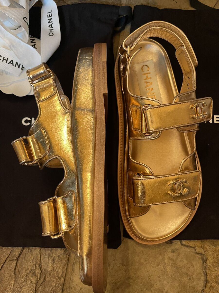 Chanel 22C Dad Sandals Gold 36 6 | eBay Chanel 22C Dad Sandals Gold 36 6 | eBay