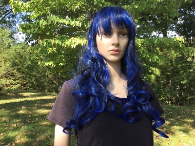 Color Ground Blue Back Curly Costume Wig Halloween Cosplay Party