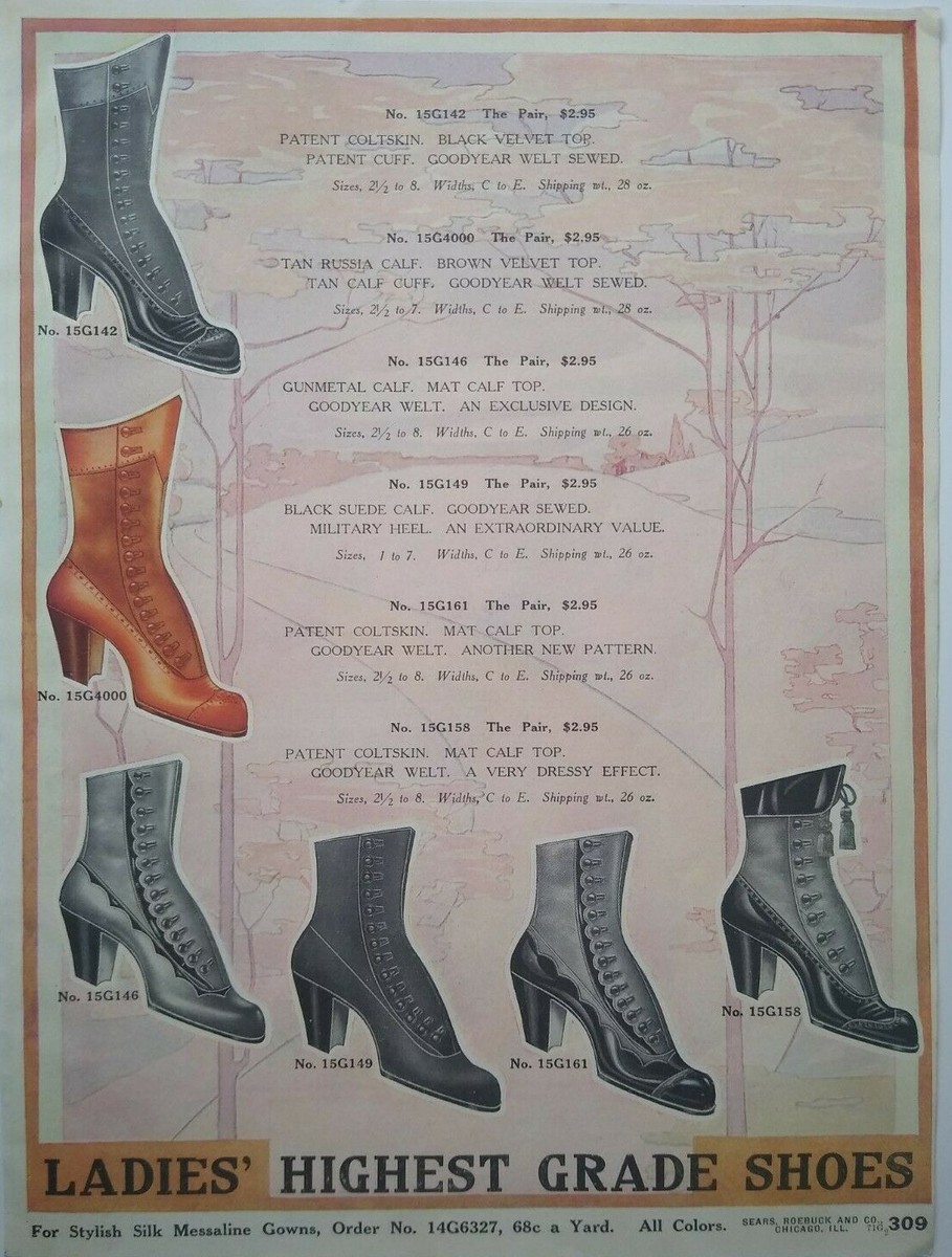 1911 Ladies Womens Shoe Footwear Fashion Art Sears Catalog Page Vintage  Print Ad