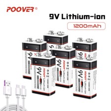 Lthium 9V Batteries Rechargeable USB 1200mAh PP3 Block Battery 6lr61 Micro cable