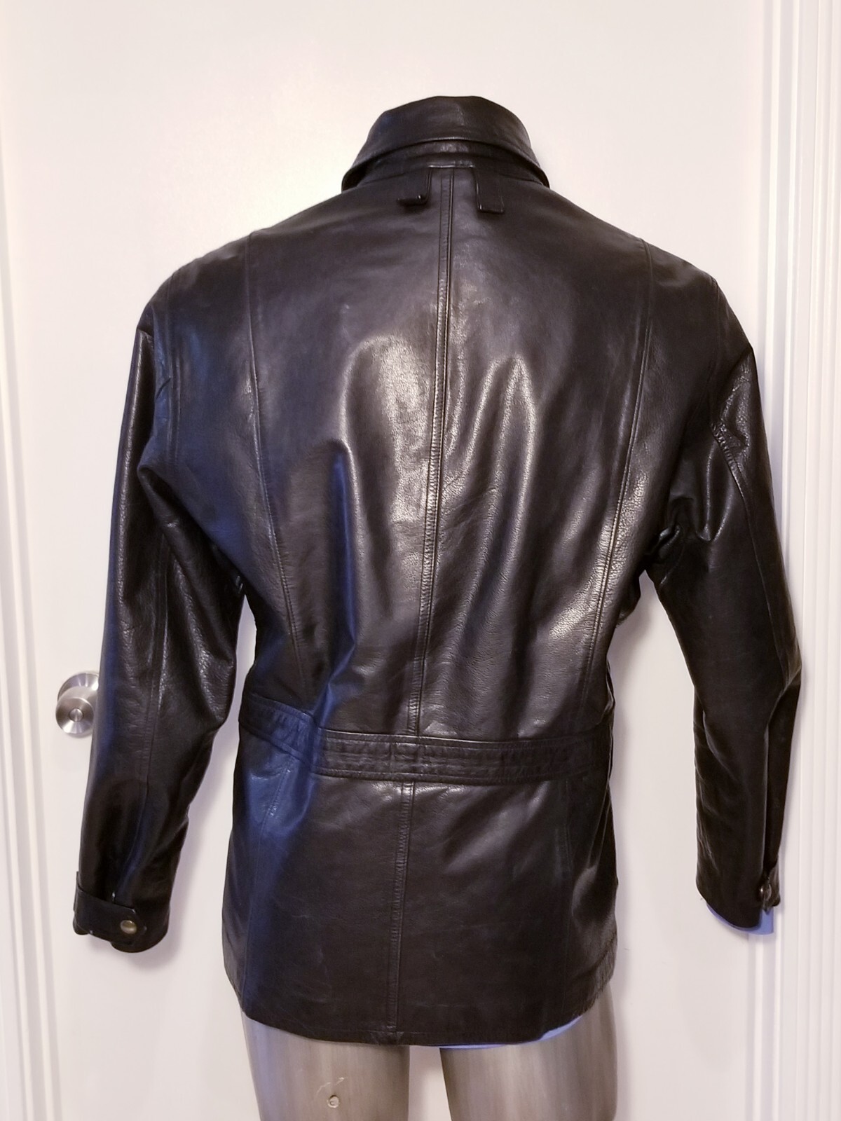 POLO RALPH LAUREN MEN MEDIUM LEATHER JACKET WOOL LINING 7 POCKETS BIKER VINTAGE image 3