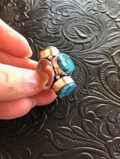 Three Stone Blue Turquoise Dark Web Ring Size 6.5 Artisan Southwest