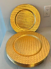 Vintage Centrum Golden Weave Plastic Charger Plates Set of 8