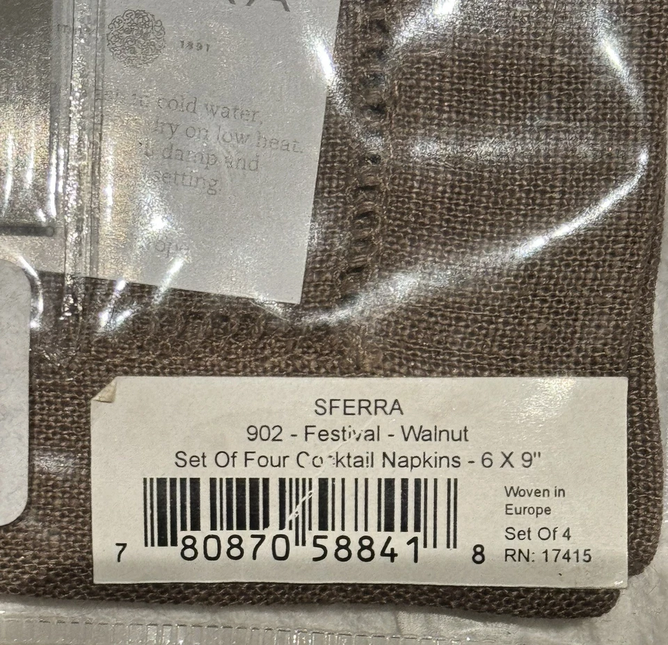 New Sferra Festival 902 Linen Cocktail Napkins Set of 4 6x9" Walnut Brown NIP - Image 4 of 4