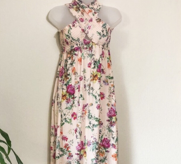 Zara Wrap Dress Pink Floral Wrap Top Size Medium Maxi Gem