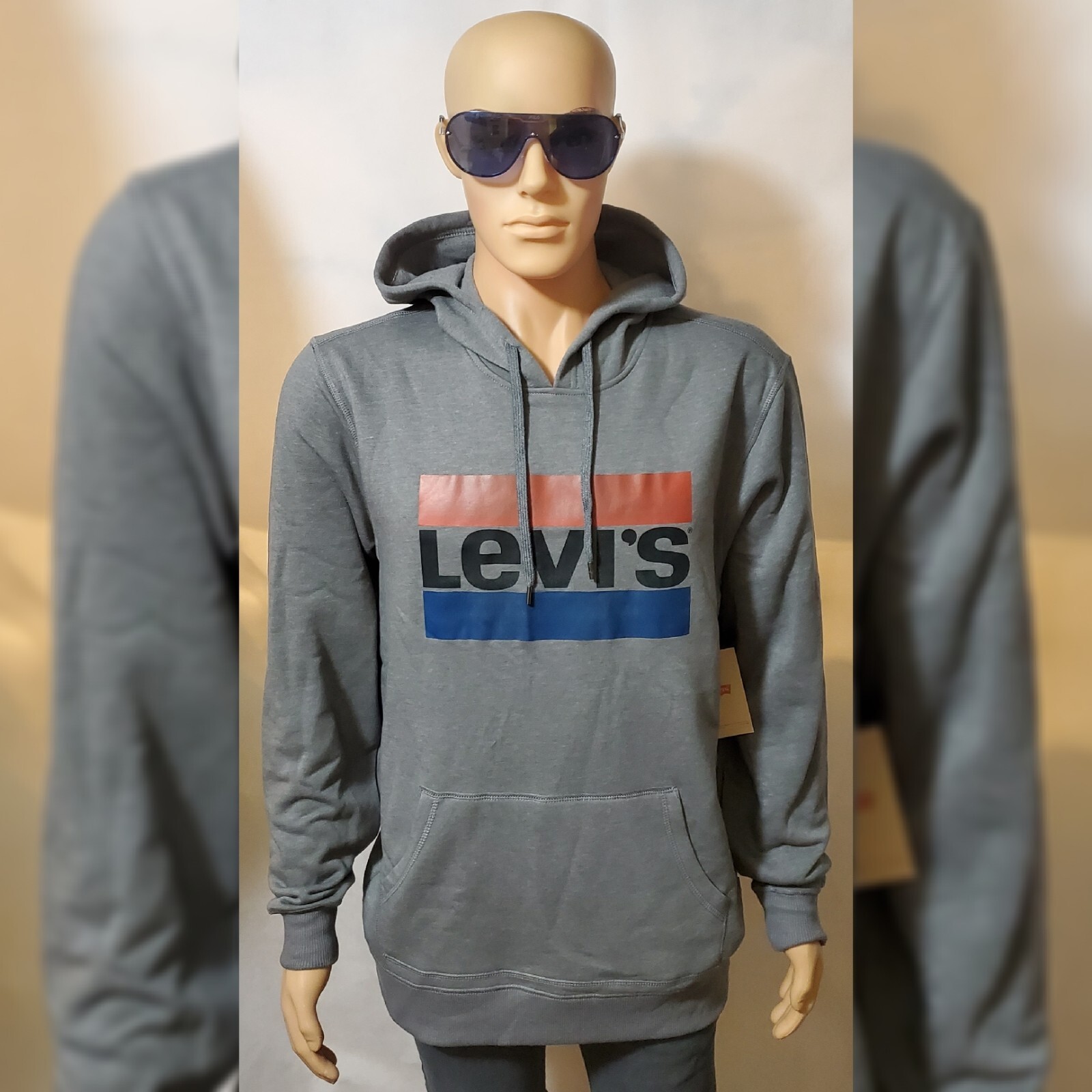LEVI'S HODDIE MEN'S WITH POCKET SIZE L BIG LOGO PRINT GREY