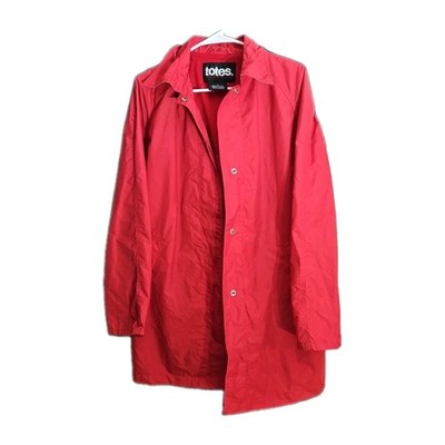 Totes Rain Coat Womens Red Long Sleeves Pockets Button Up Medium Red Hats Liner