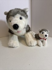 Build A Bear Blue Eyed Siberian Husky Wolf Dog & Pup Plush Magnet Stuffed Animal